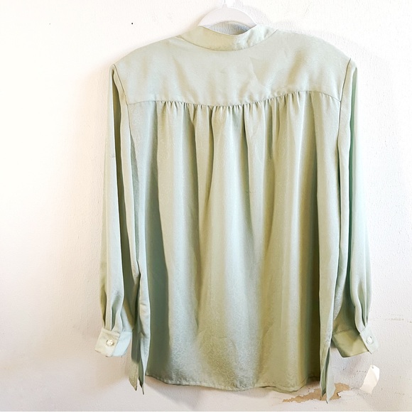 Vintage Philippe Marques Blouse DEADSTOCK Green Button Up Long Sleeves Sz 18 NWT - Picture 7 of 10